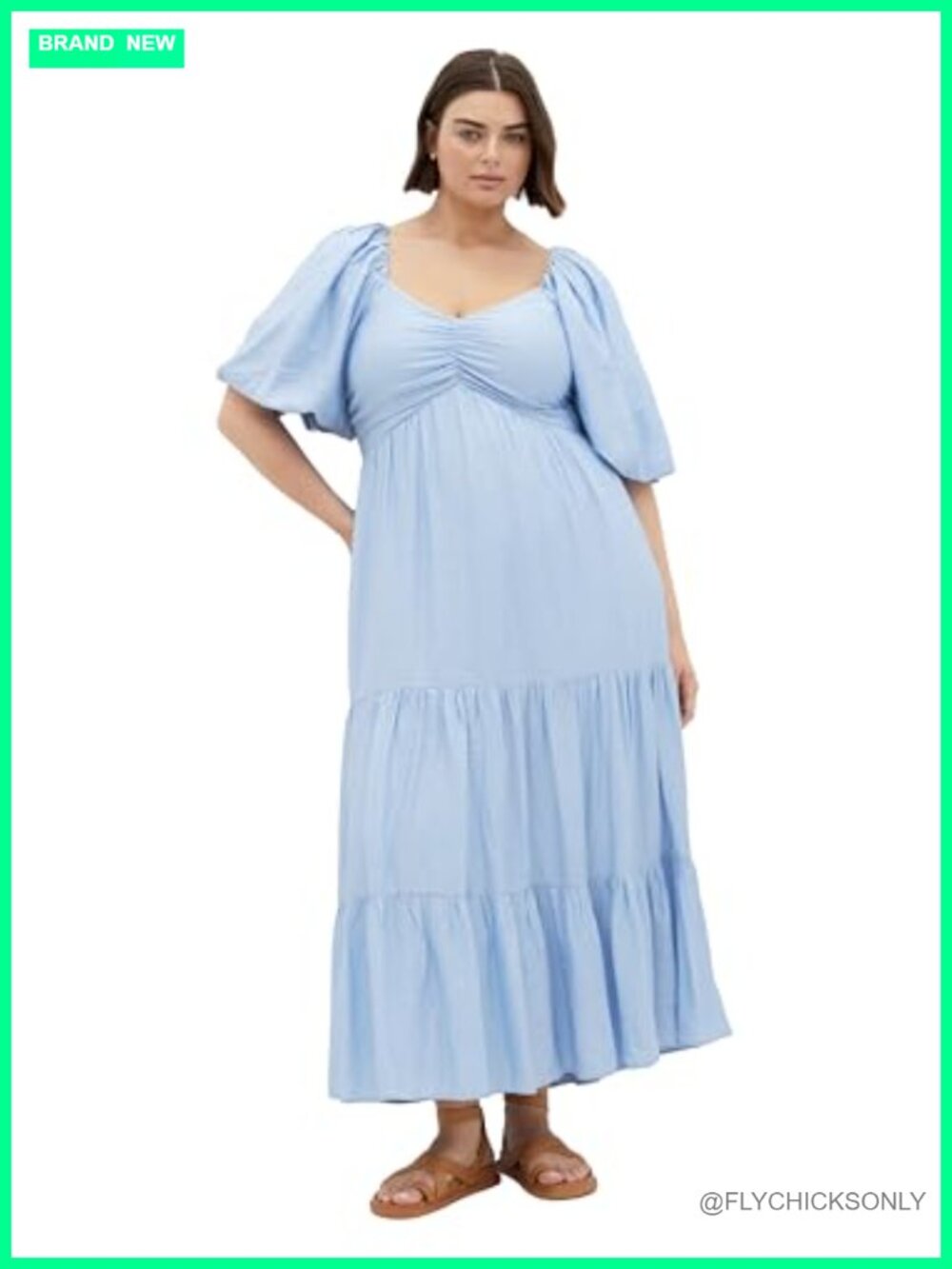 Plus Size Maxi Dress V-Neck Balloon Sleeve Tiered Skirt